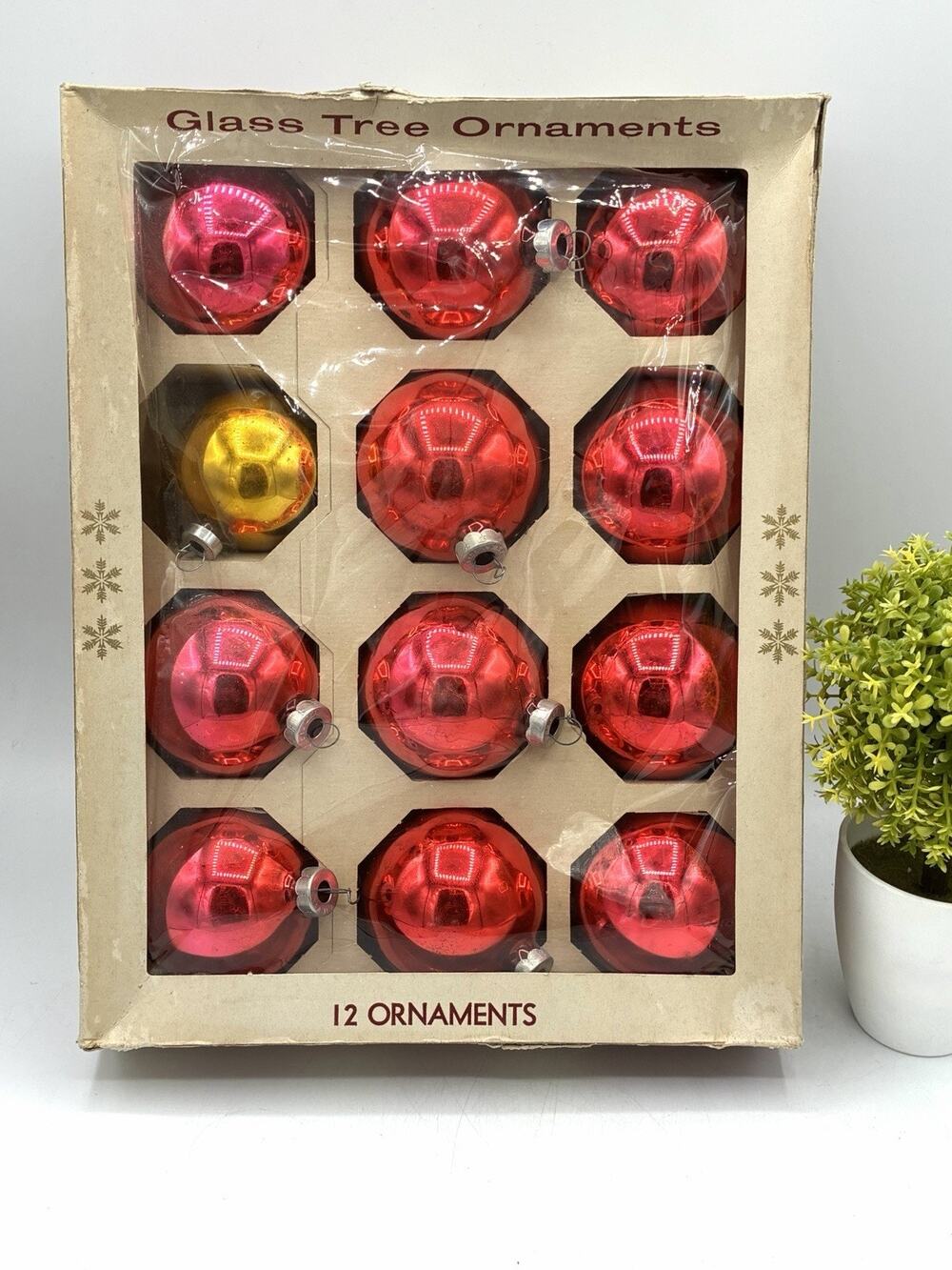 Vintage Franke Boxed Dozen Glass Christmas Ornaments, Red